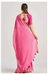 India Silk Pink Sarees Crafted From Soft Viscose Mul Fabric Offer A Perfect Blend Of Comfort And Elegance